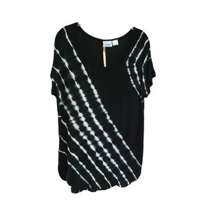 ANTIBES BLANC Sz S Short Sleeve Tie Dye Tunic Tee Shirt Black White
